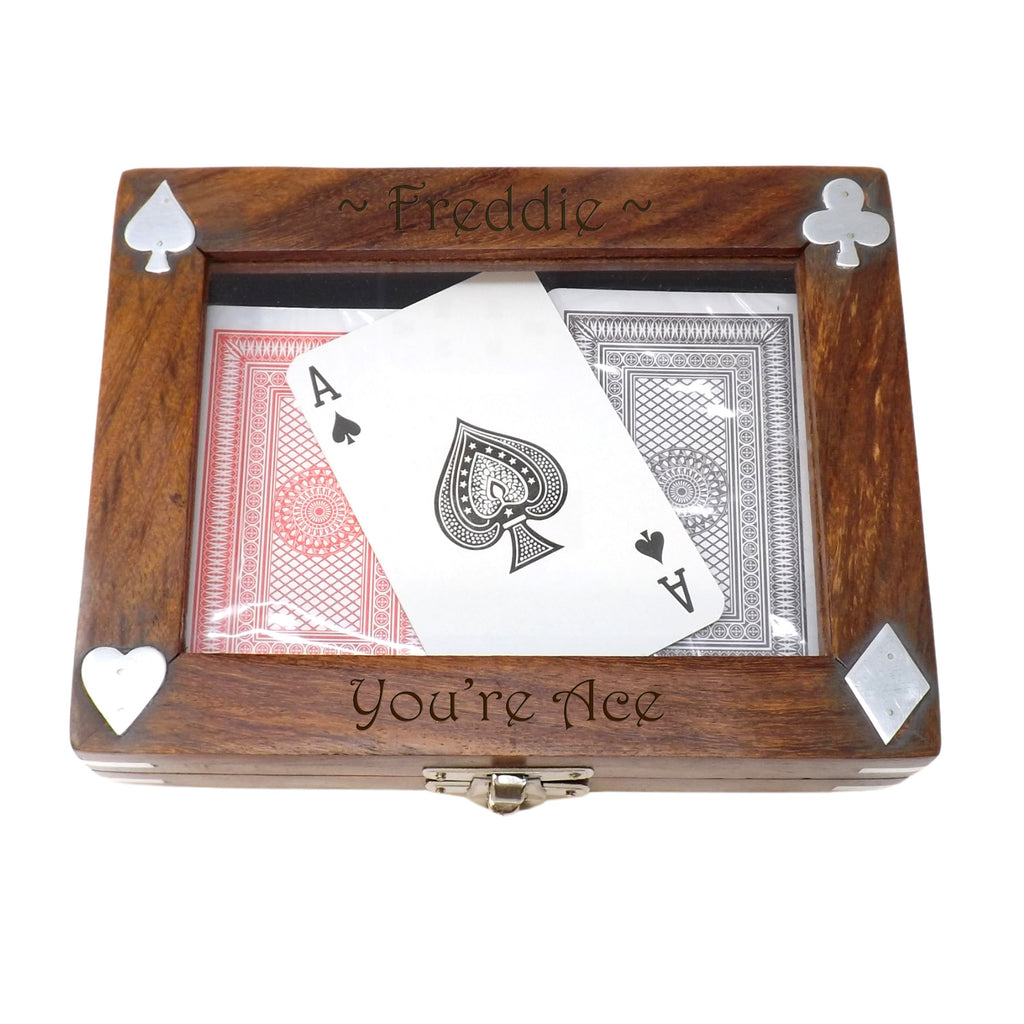 Playing Card Box Personalised for an Ideal Birthday Gift. Includes 2 FREE decks of cards