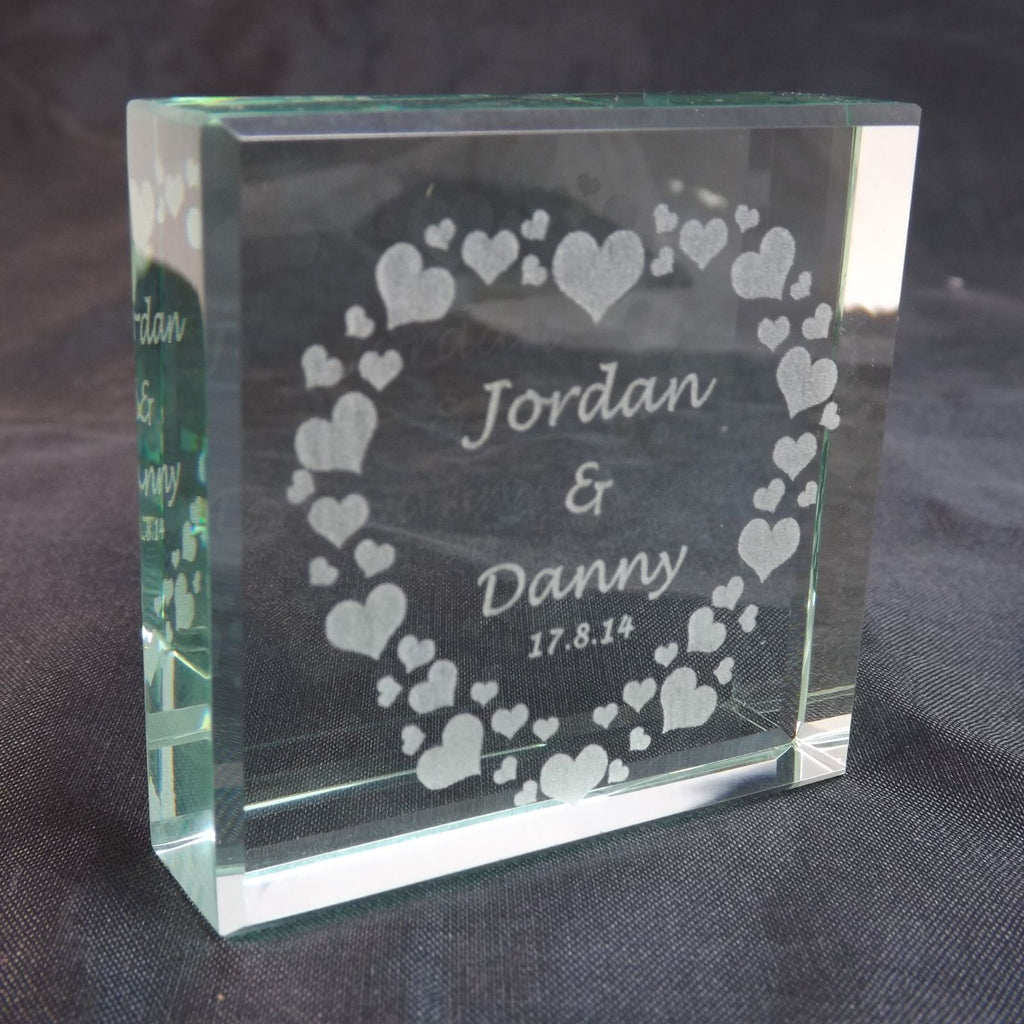 Personalised Glass Token with Hearts. A perfect Valentine's Day gift and keepsake