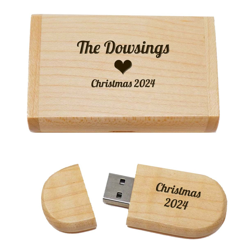 Wooden 32 GB USB and Box personalised with message. Great Anniversary Gift.