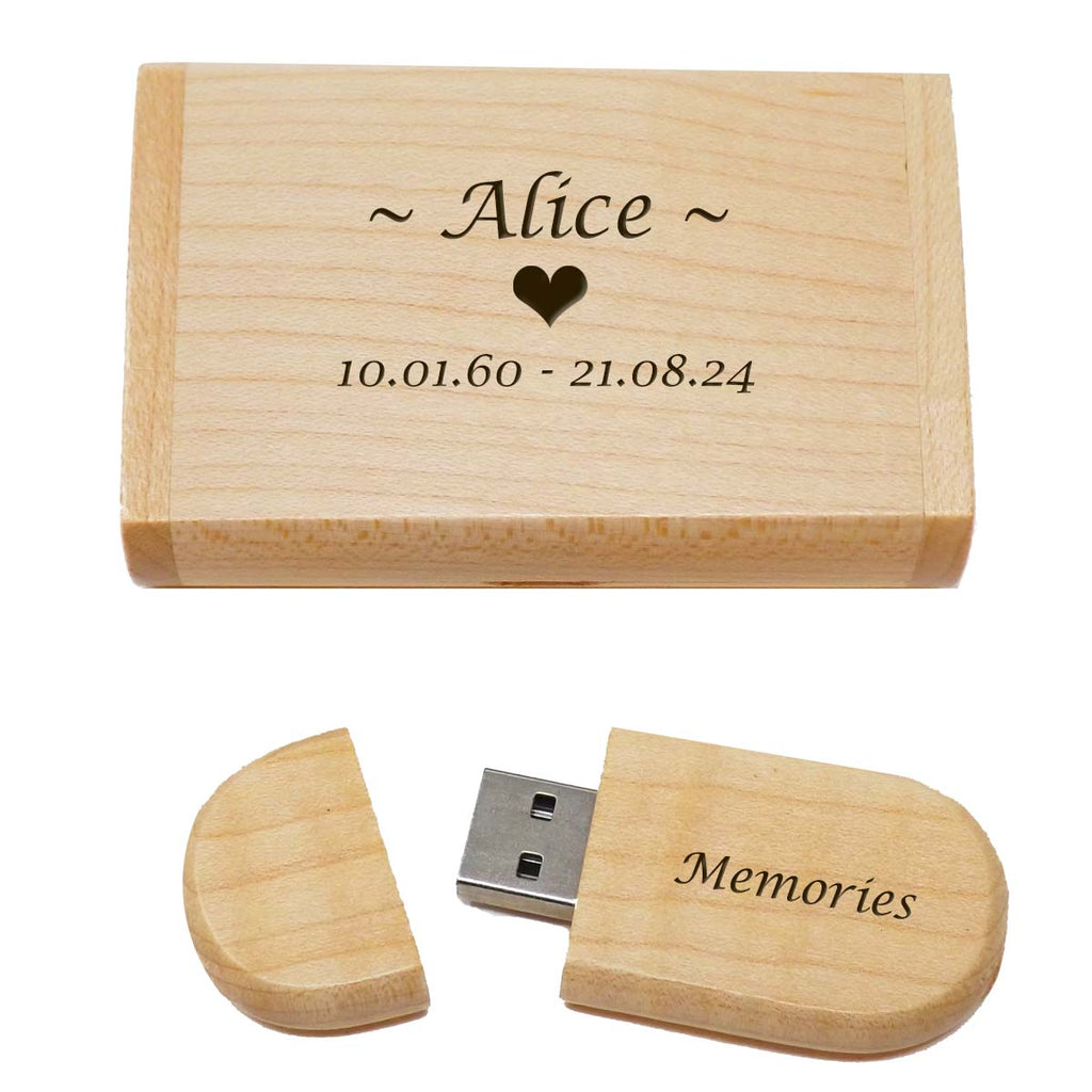 Memorial Wooden 32 GB USB and Box personalised with message