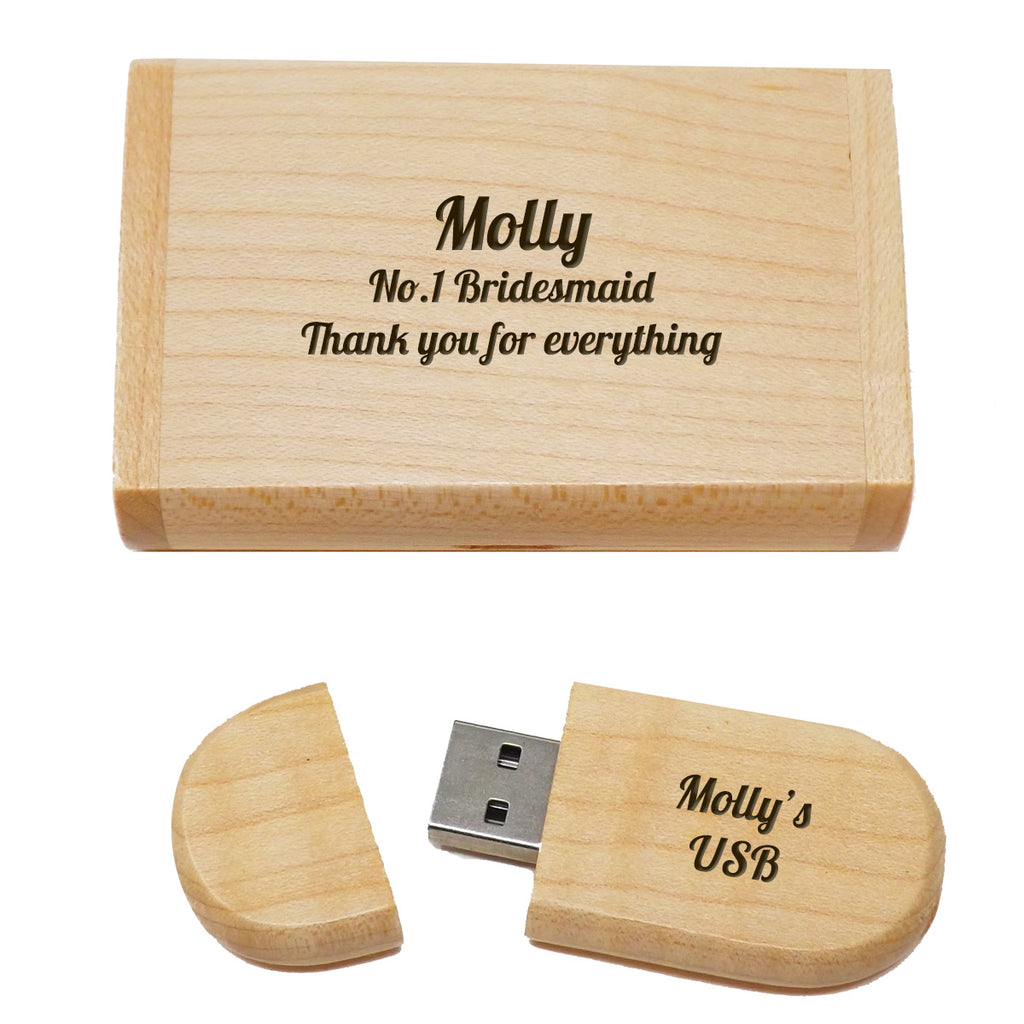 Wooden 32 GB USB and Box personalised with message. Great Christening Gift.