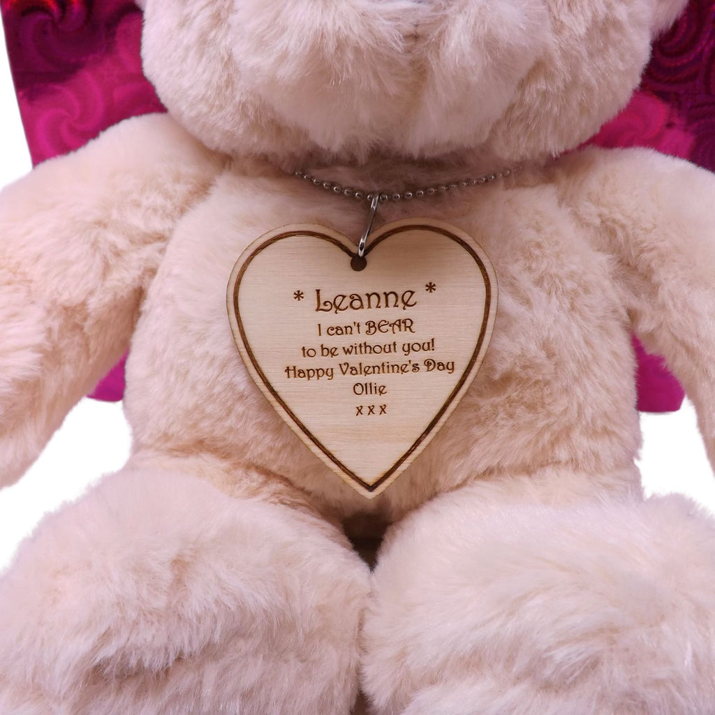 Valentine's Teddy Bear With Personalised Heart Shaped Tag. Includes FREE gift bag